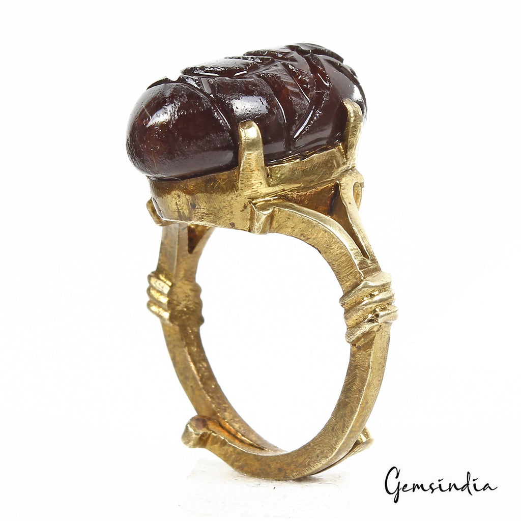 8Mix Metal Adjustable Ashtadhatu Carved Ganesha Onyx Gem Astrological Ring~6.3gm