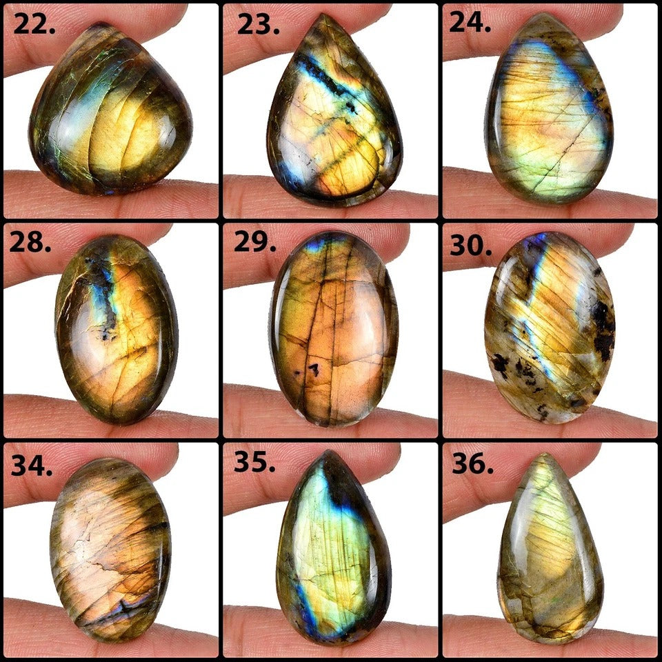 Labradorite Lot, Cabochon, Untreated — 36 Pieces, 28mm to 42mm, 1600 Ct
