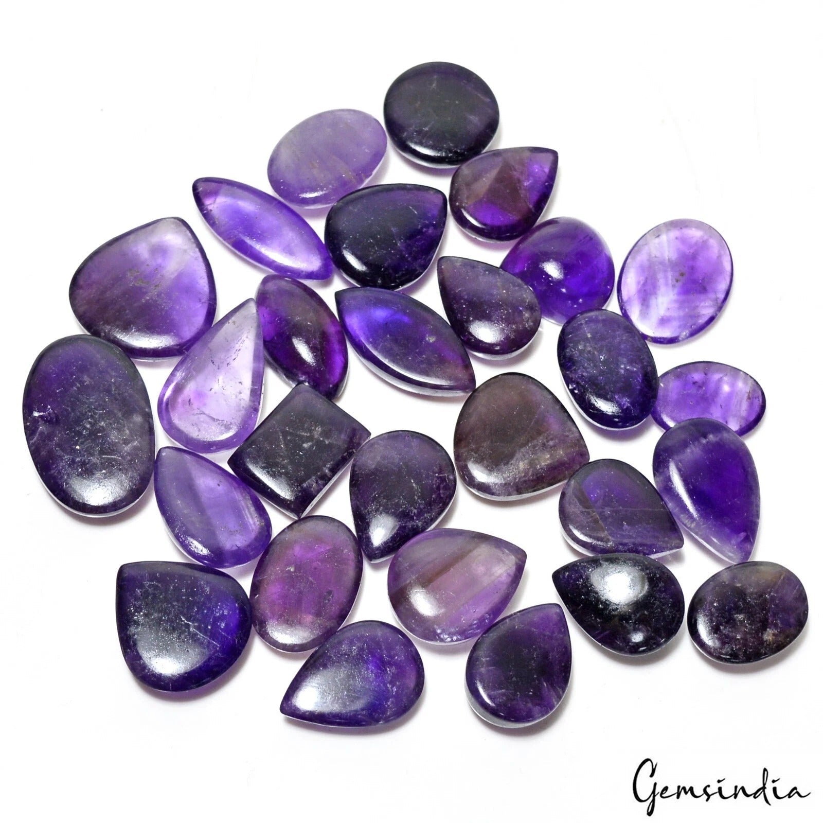 650 Cts/28 Pcs Natural Untreated Purple Amethyst Mix Cab Loose Gems For Jewelry