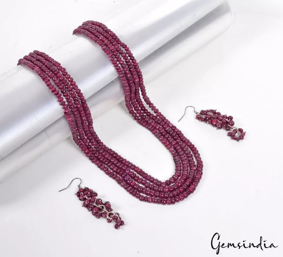 583+Ct Natural Ruby Handmade Multi Strand Women Gem Designer Jewelry Set