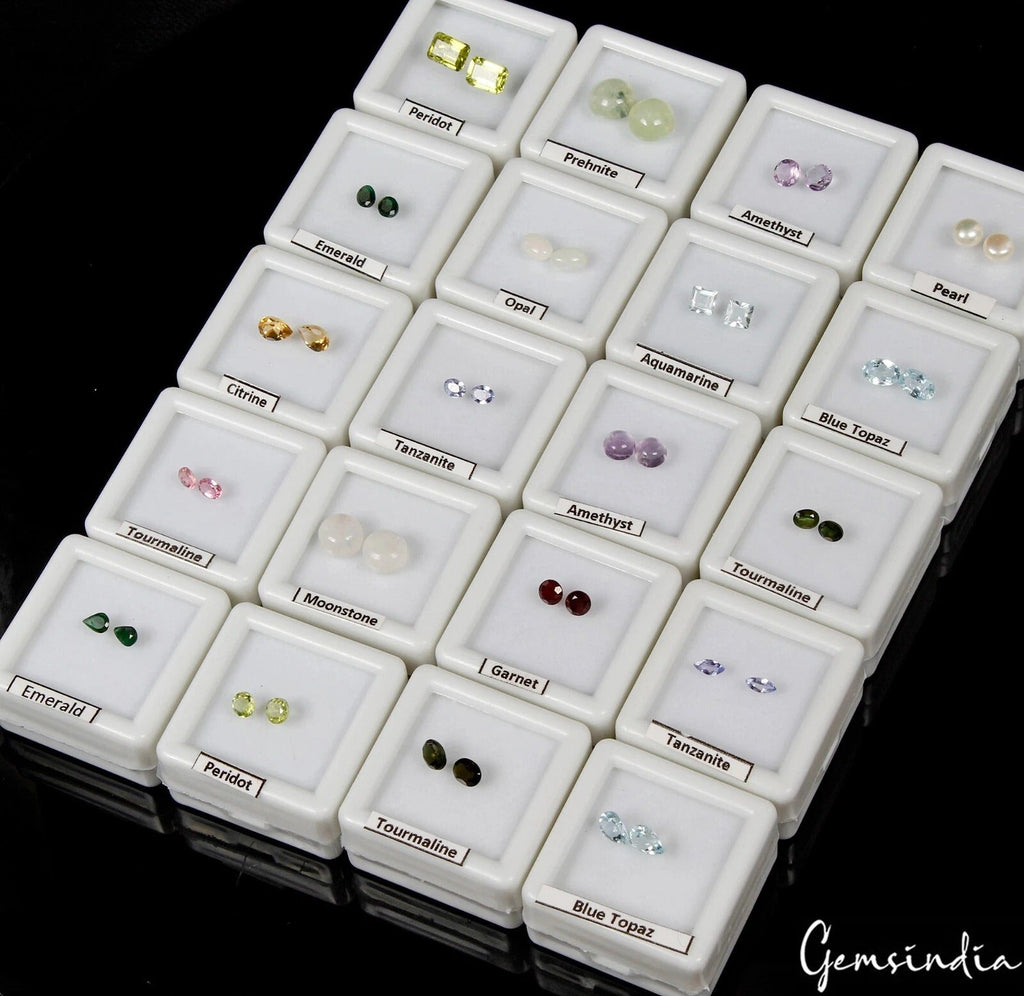 20 Pair Estate Genuine Multi Gems Loose Colorful Jewelry Stones Collection w/Box