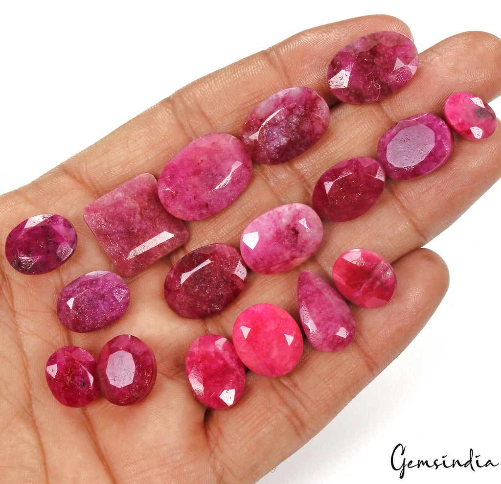 182.20 Cts/17 Pcs Natural Red Beryl (Bixbite) Mix Cut Loose Gems Lot For Jewelry