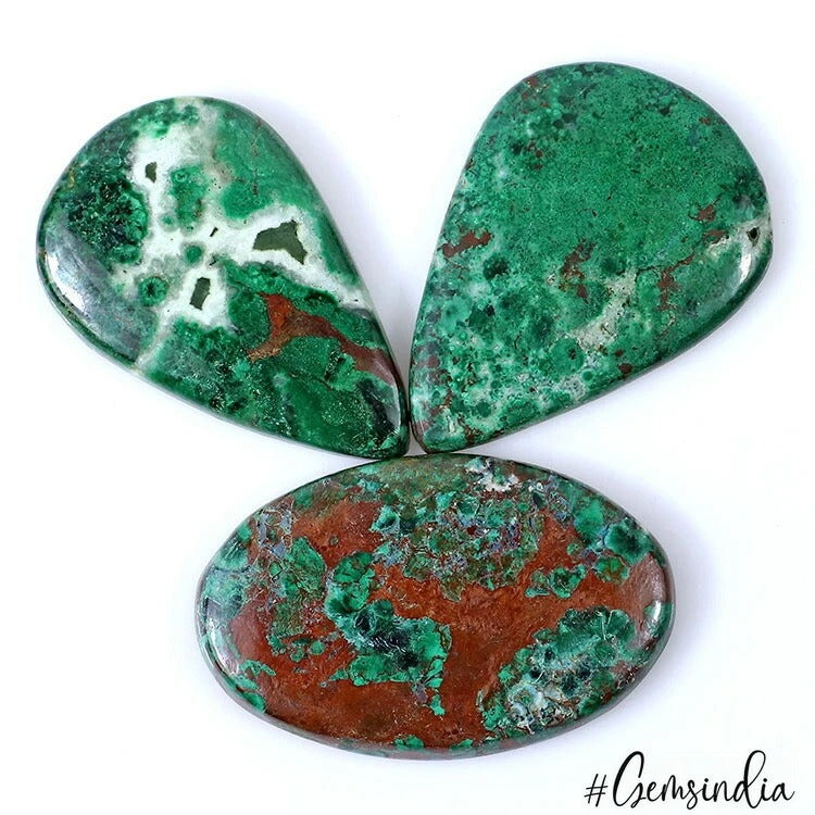 194.50 Cts/3 Pcs Natural Untreated Bi-Color Chrysocolla Azurite Mix Cab Gems Lot