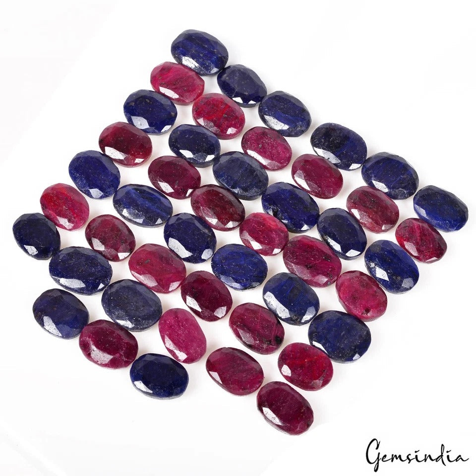 900 Cts/45 Pcs Natural Red Ruby Blue Sapphire Oval Cut Loose Gems For Jewelry