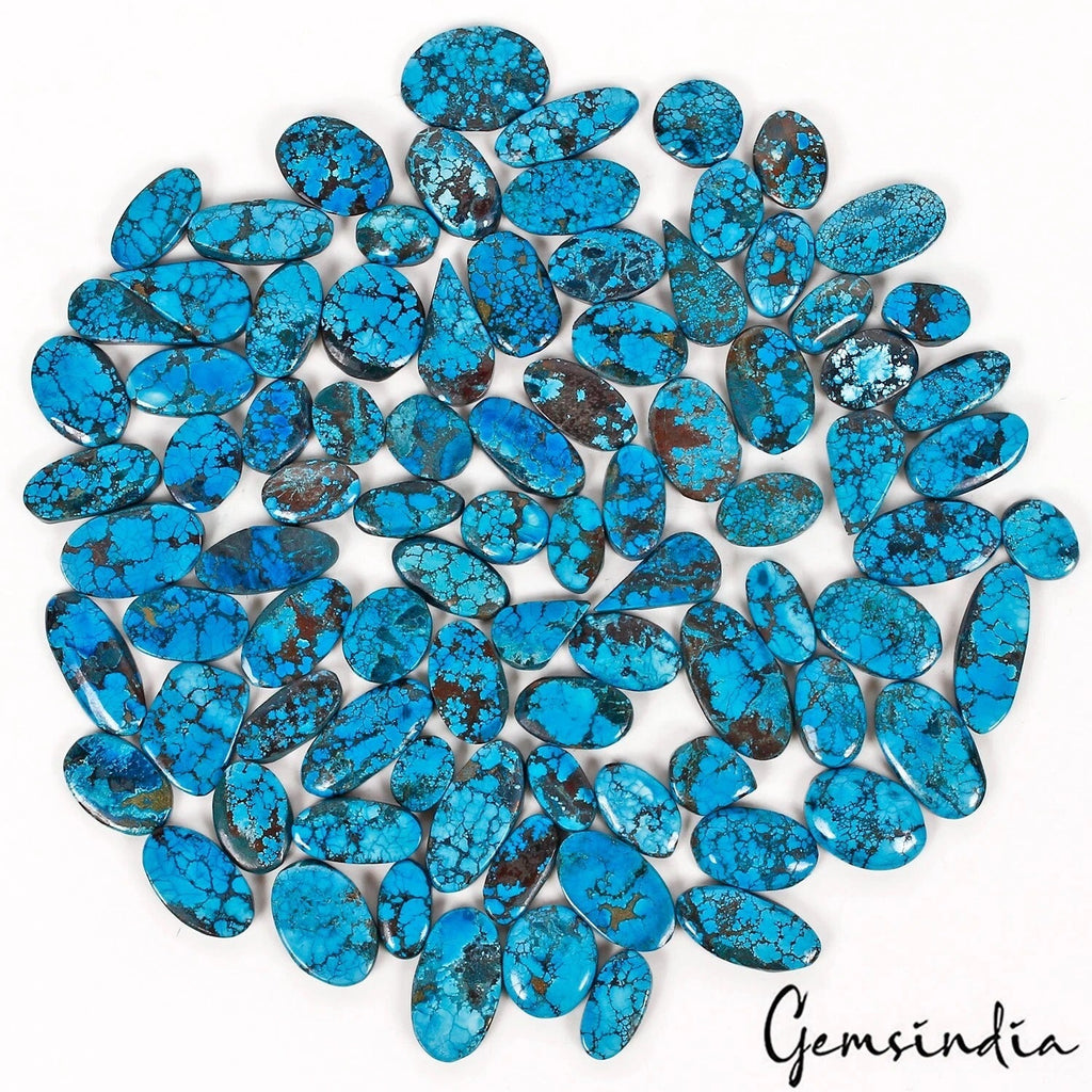 1200 Ct/87 Pcs Natural Blue Spiderweb USA Turquoise Mix Cab Loose Gemstones Lot