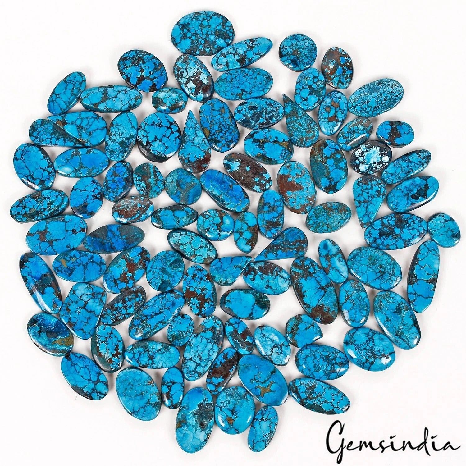 1200 Ct/87 Pcs Natural Blue Spiderweb USA Turquoise Mix Cab Loose Gemstones Lot