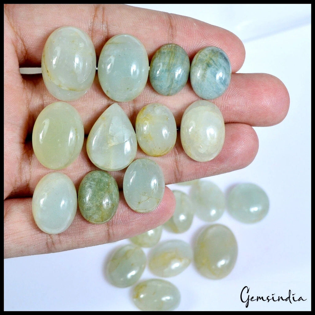 Certified 265 Cts/23 Pcs Natural Untreated Green Aquamarine Mixed Cab Loose Gem