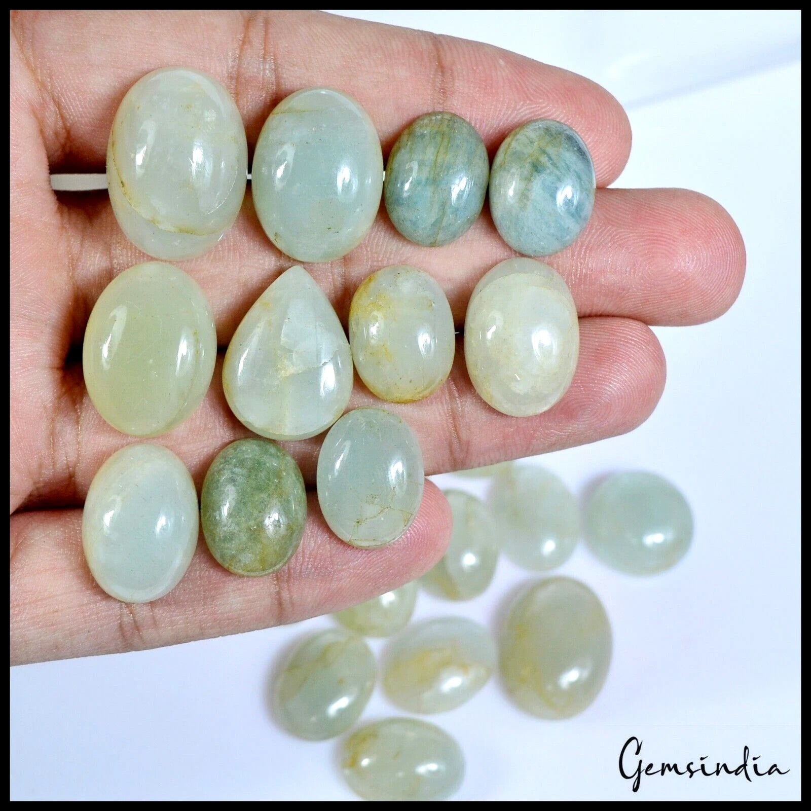 Certified 265 Cts/23 Pcs Natural Untreated Green Aquamarine Mixed Cab Loose Gem