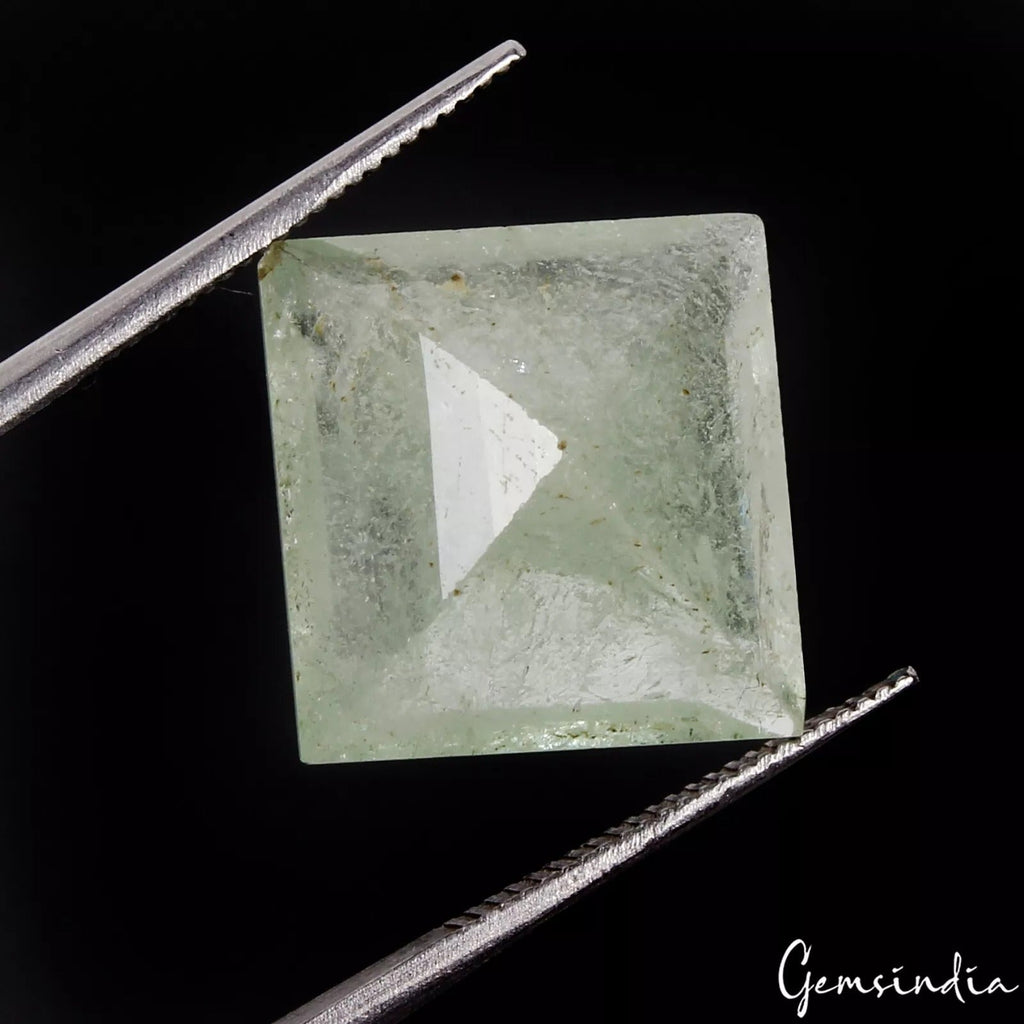 Certified 11.40 Cts Natural Brazilian Untreated Green Aquamarine Square Cut Gem