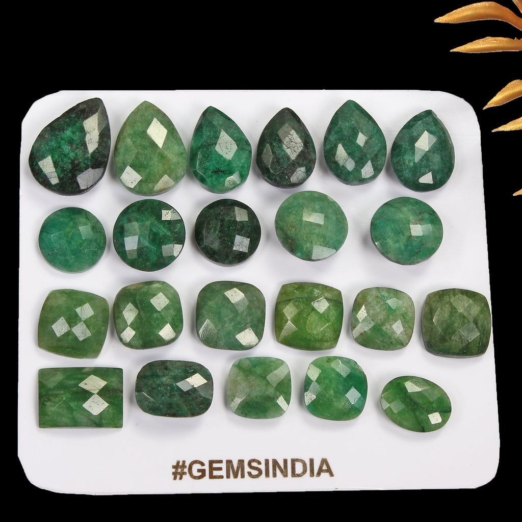 260 Cts/22 Pcs Natural Brazilian Green Emerald Mix Checker Cut Gems For Jewelry