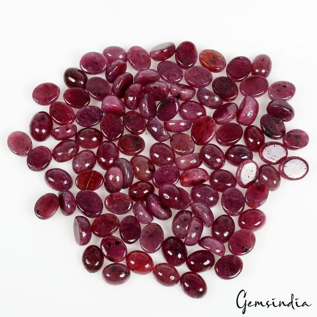 Certified 330 Cts/100 Pcs Natural Red Ruby Oval Cab 8-9mm Loose Gems For Jewelry
