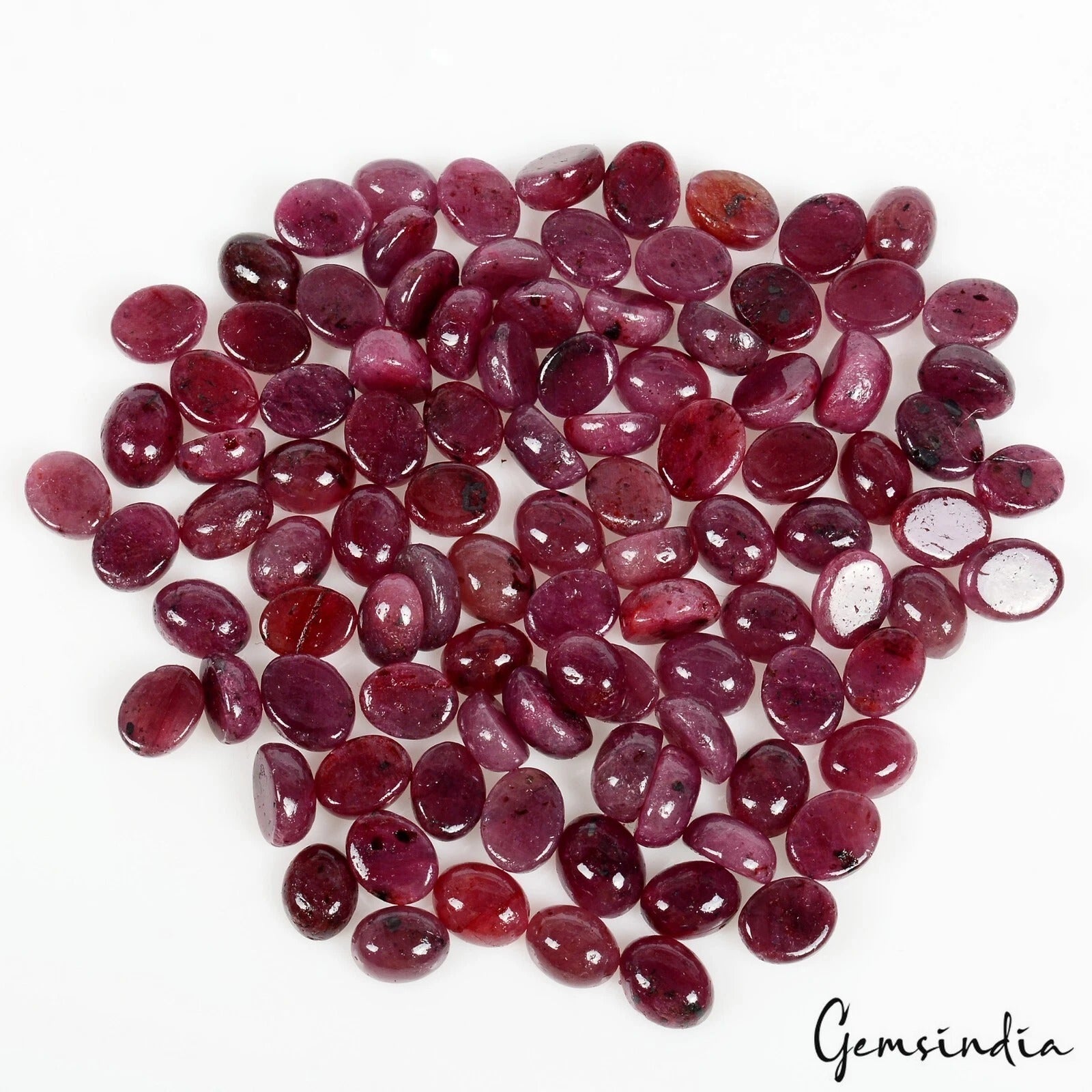 Certified 330 Cts/100 Pcs Natural Red Ruby Oval Cab 8-9mm Loose Gems For Jewelry