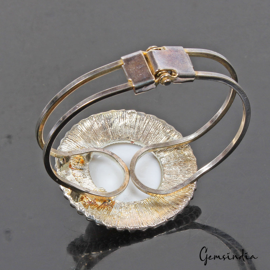 40.48 Gram White Round Hand Carved Bangle Bracelet Antique Fashion Jewelry 2.4"