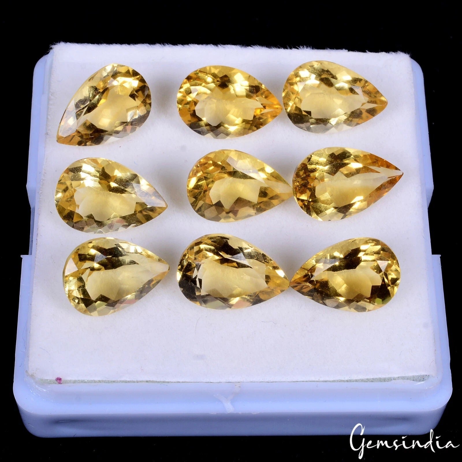 Certified 34 Ct/9 Pcs Natural Untreated Yellow Citrine Pear Faceted Cut Gems Lot