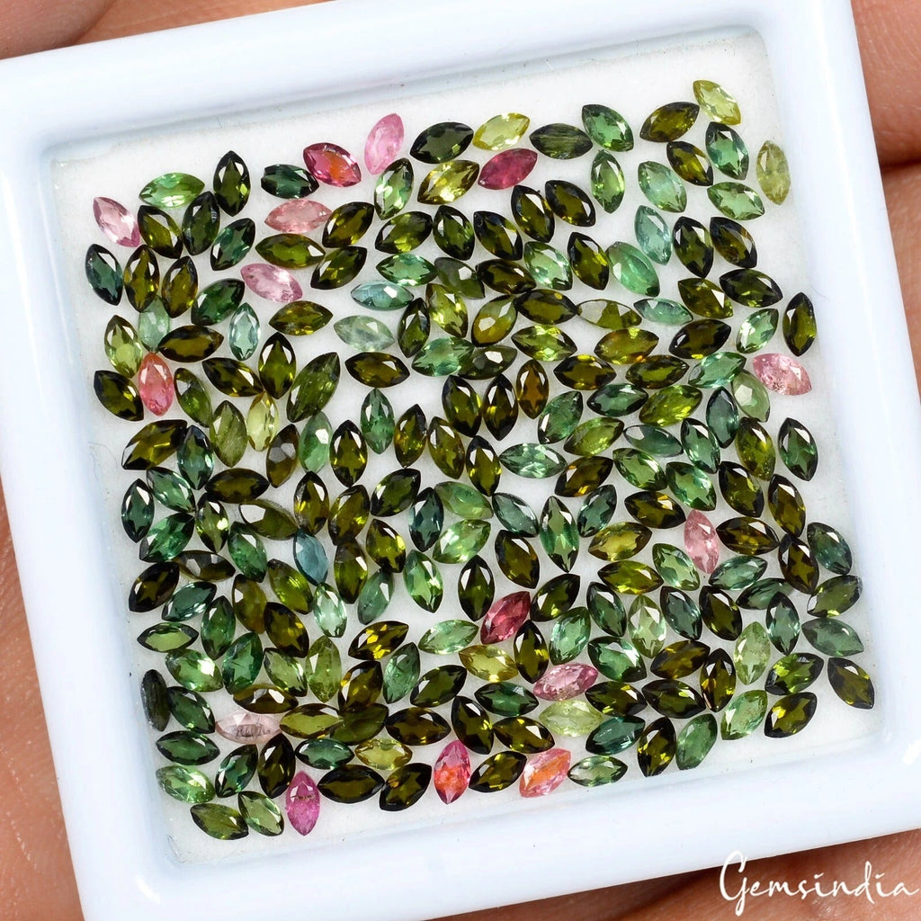 Certified Natural Tourmaline Green Pink Color Marquise Cut Loose Gemstones 3-4mm