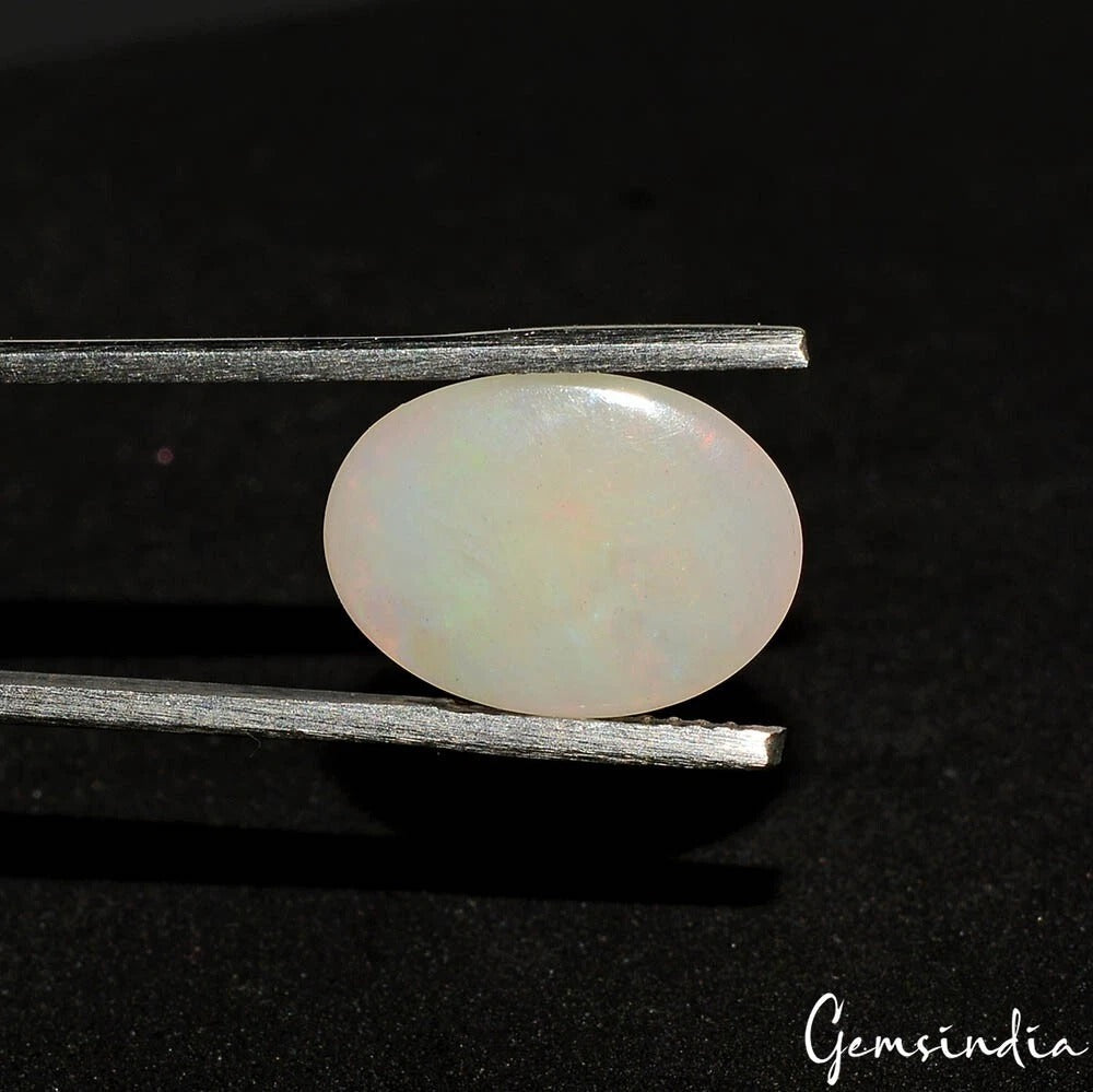 Certified 3.80Ct Natural Milky White Opal W/ Multi Shine Oval Ethiopian Gemstone