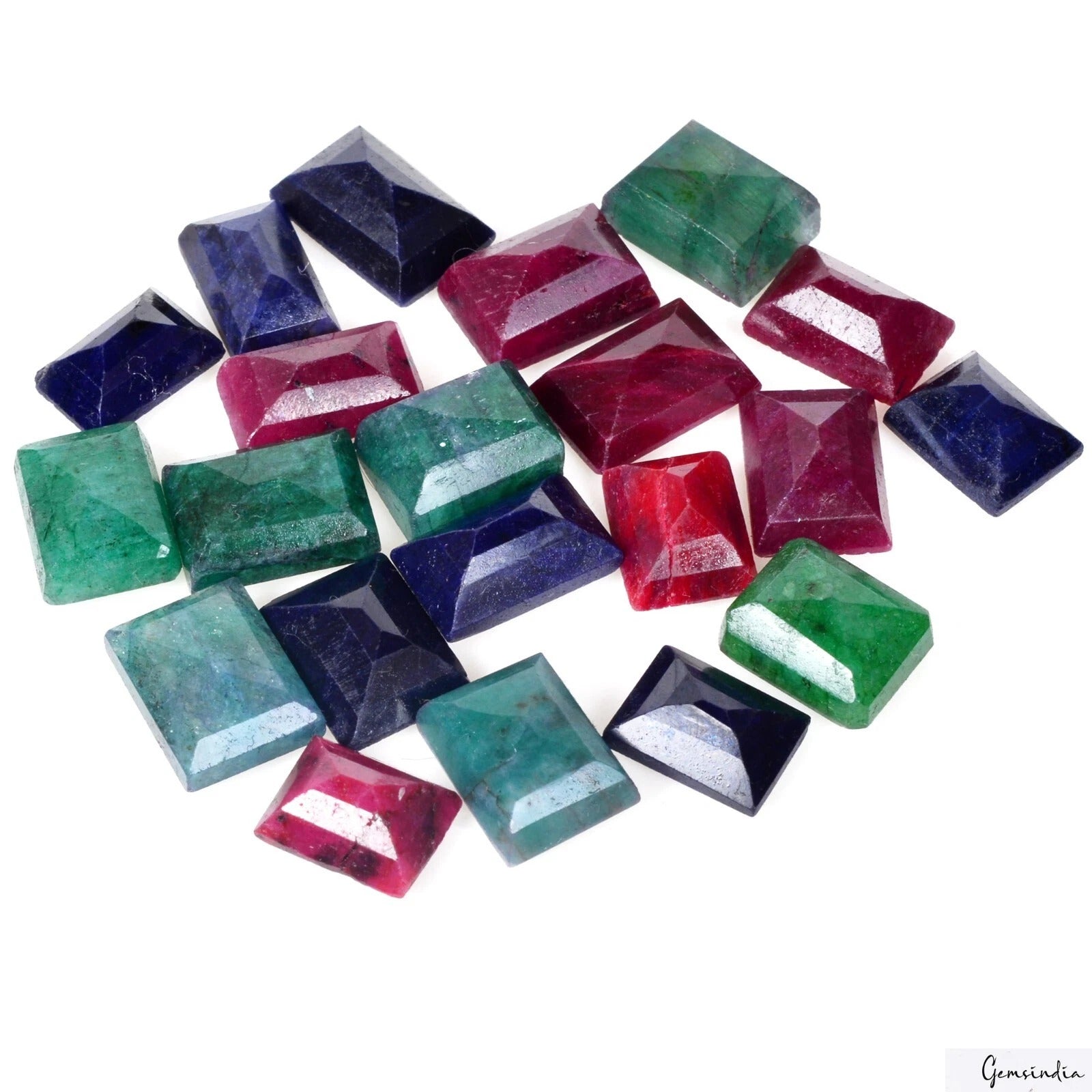 350 Ct/21 Pcs Natural Multi Color Ruby Emerald Sapphire Baguette Cut Loose Gems