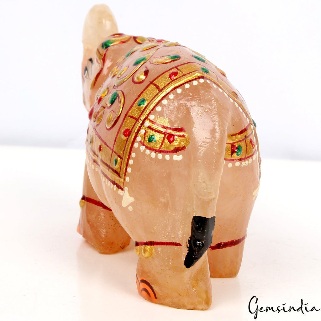 1120 Ct Natural Aventurine Carved Elephant Trunk Up Gemstone Animal Statue Decor