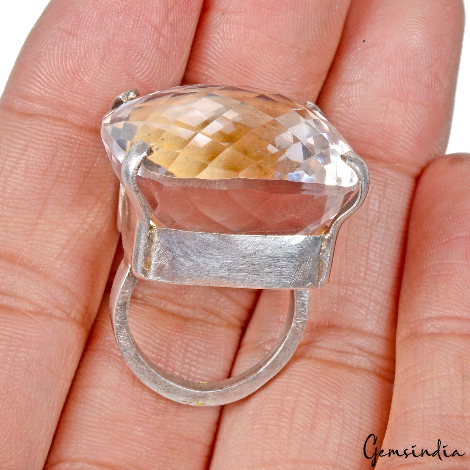 Amethyst Sterling Silver Ring, Untreated, Silver — Size 7 US, 111.00 Ct (22.20 g)
