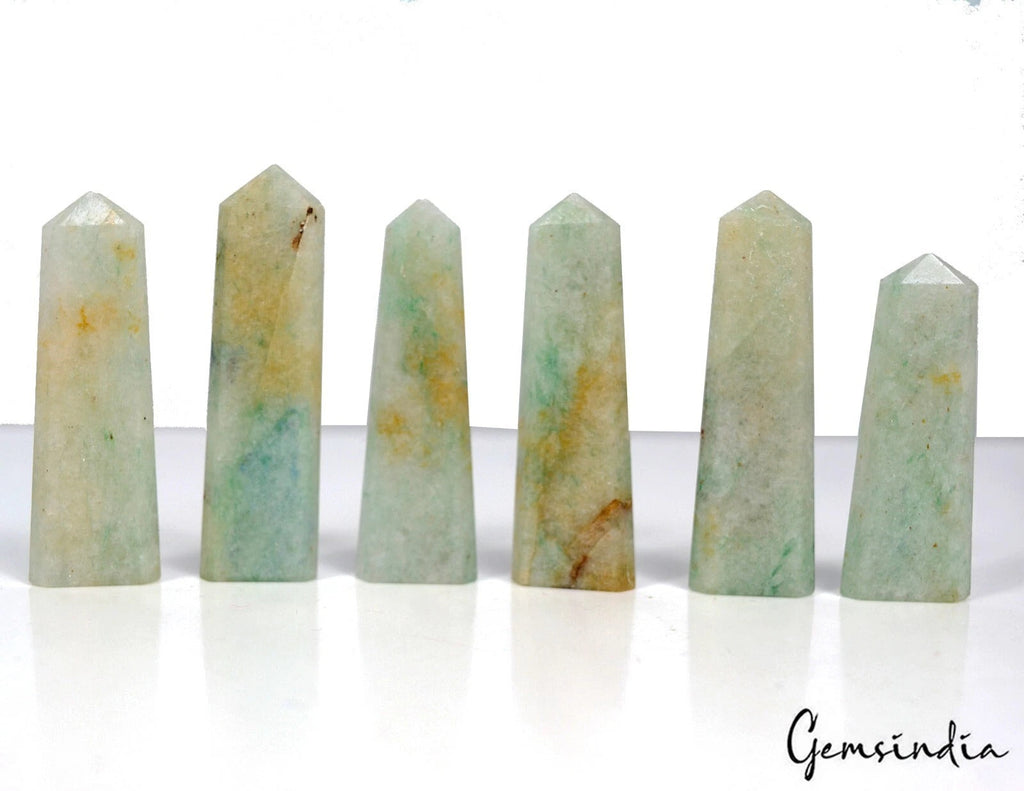 265 Cts/6 Pcs Natural Aventurine Obelisk Crystal Point Wand Tower Reiki Healing