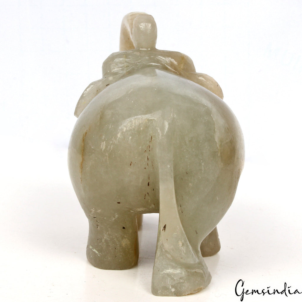 1350 Carat Natural Aventurine Trunk Up Elephant Sculpture/ Home Decor Figurine
