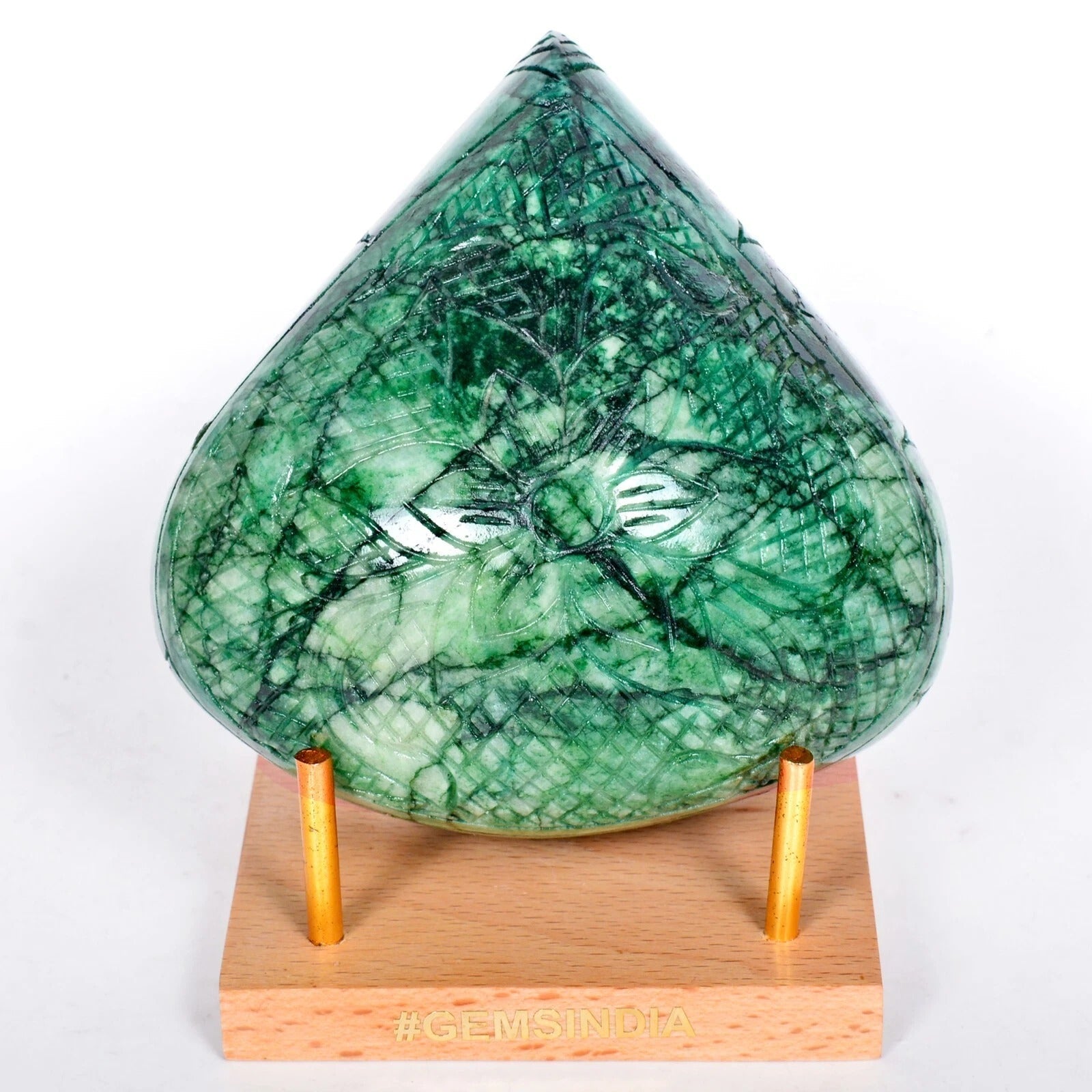 Large Natural Green Emerald 3120 Ct Pear Cut Carved Earth Mined Loose Gemstone
