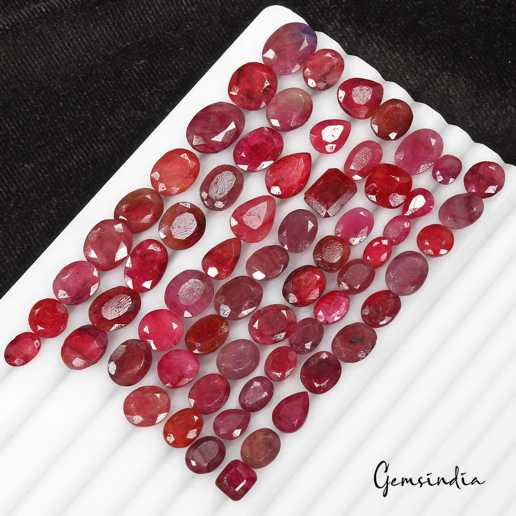 Superb Wholesale 184.60 Cts/64 Pcs Natural Red Ruby Mix Cut Gems Lot For Jewelry