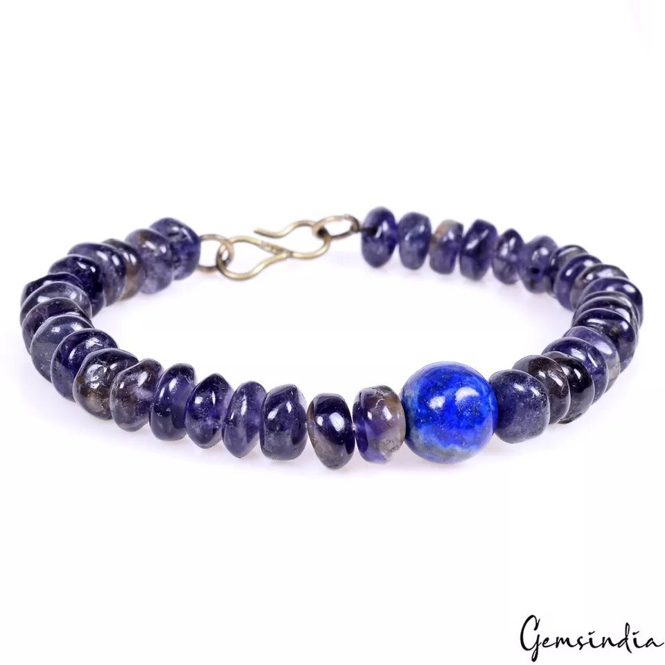 Iolite Bracelet, Untreated, Blue — 6.5 Inch, 70.60 Ct