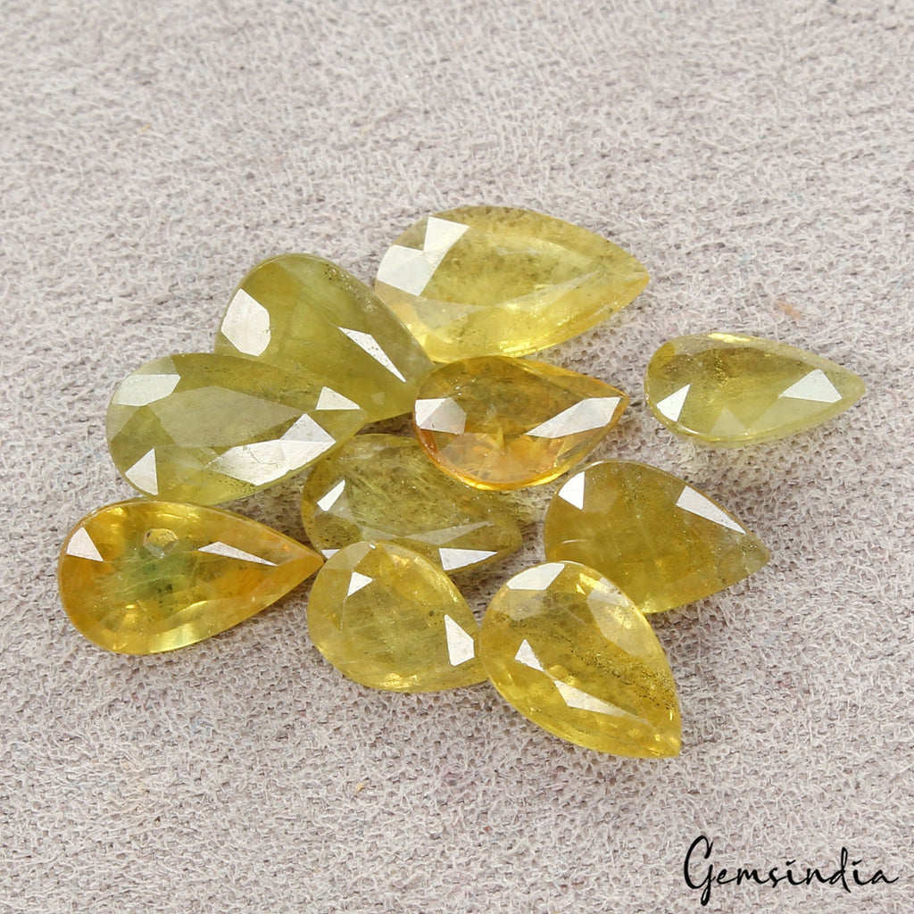 Certified 18.90 Ct/10 Pcs Natural Untreated Yellow Sapphire Pear Gem For Jewelry