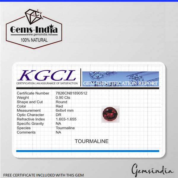 Certified 6mm Round Cut Red Tourmaline (Rubellite) 0.90Ct Genuine Loose Gemstone
