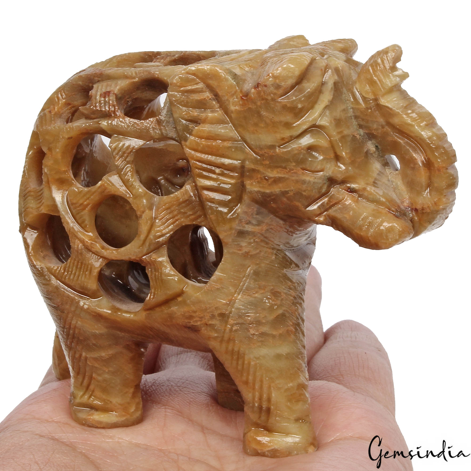 785 Ct Soapstone Carved Elephant -Baby Inside Mother's Tummy Sculpture/Home Deco