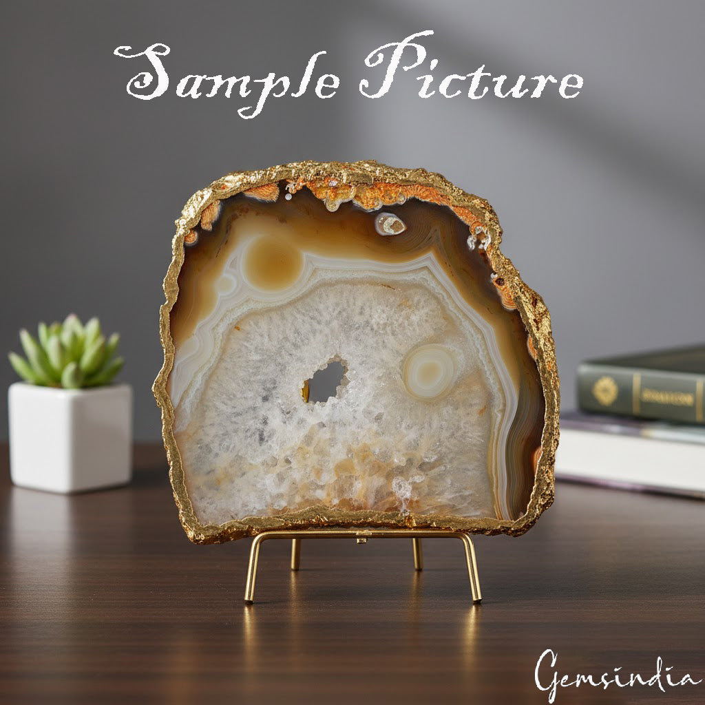 610 Cts Natural Golden Yellow Onyx Slice Agate Stalactite Random Shape Gem-3.7"