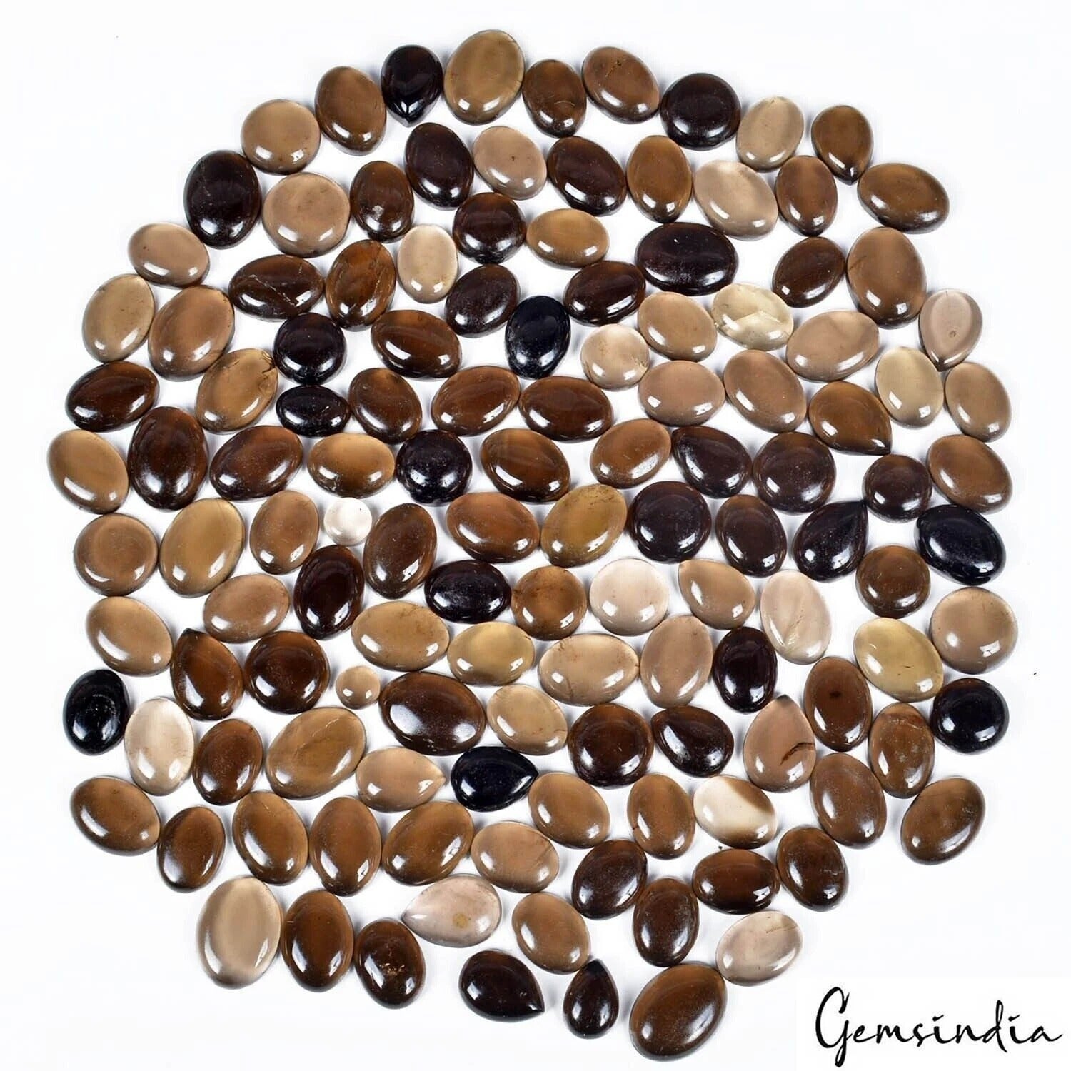 Smoky Quartz Lot, Cabochon, Oval Cabochon, Untreated — 130 Pieces, 8mm to 20mm, 1200 Ct, Madagascar