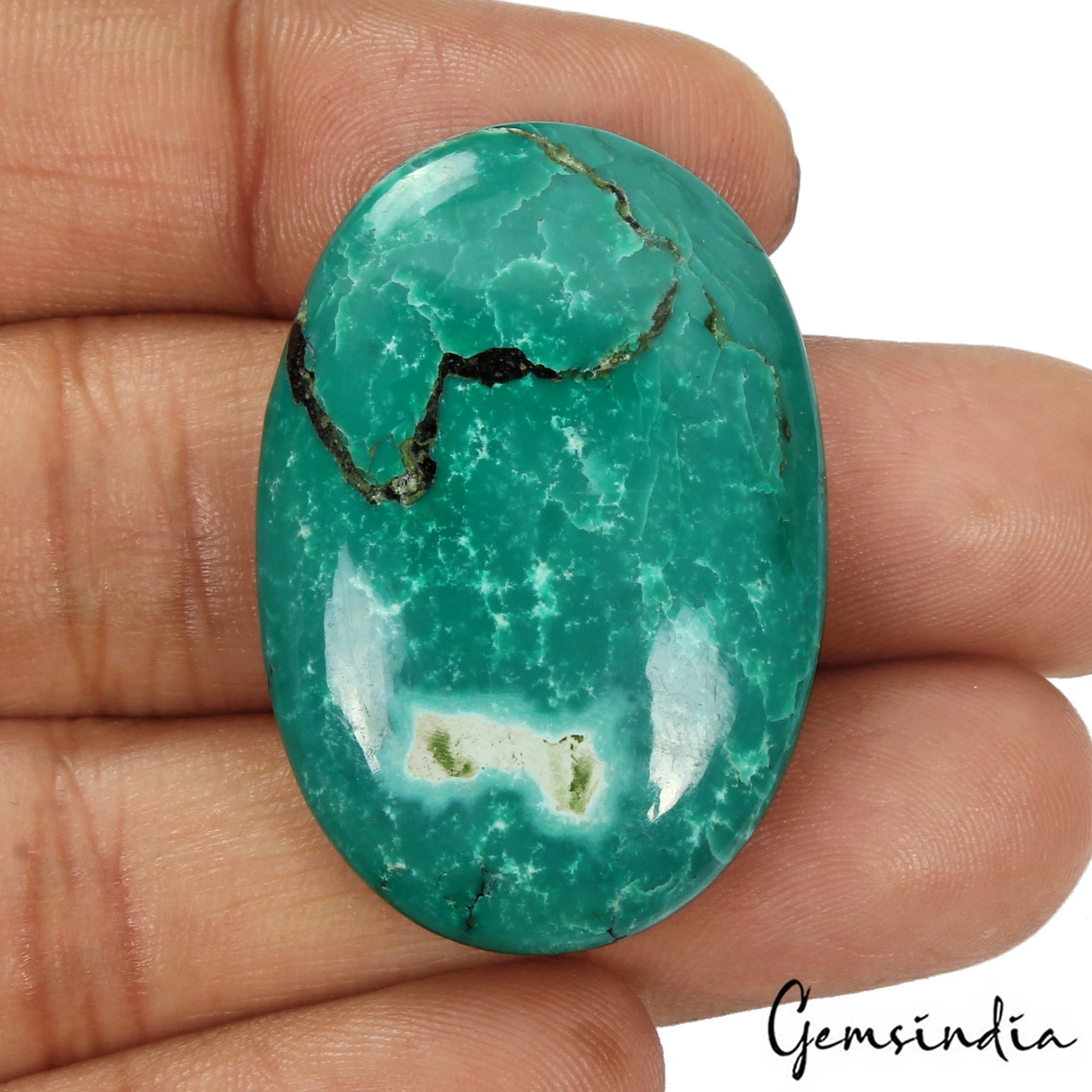 62.10 Cts Natural Rare Green Turquoise Oval Cabochon Loose Gemstone For Pendant