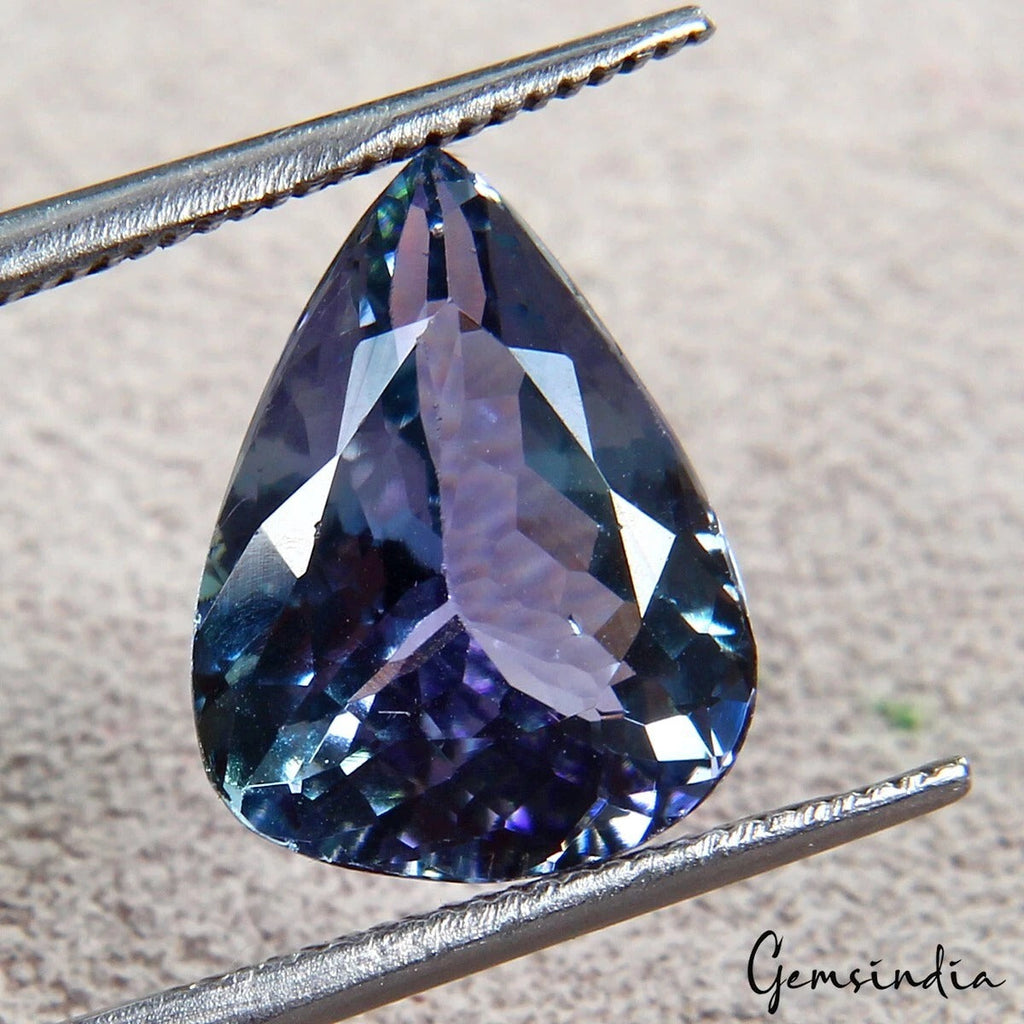 Blue Tanzanite Pear Certified 3.90 Ct Rare, D Block AAA Unheated Flawless Gem