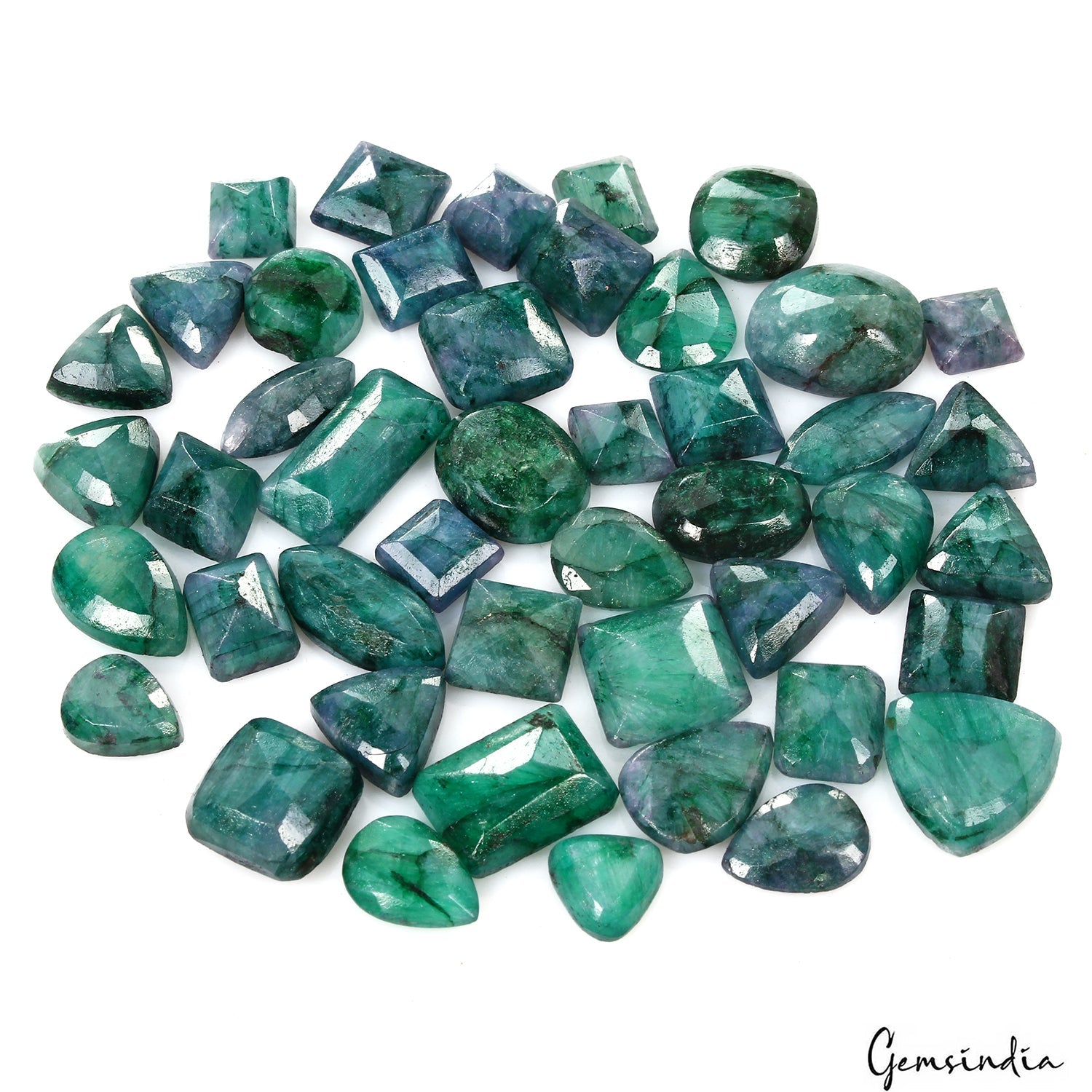 300 Ct Natural Blue Green Emerald Mix Cut Faceted Loose Gem Lot 45Pc For Jewelry