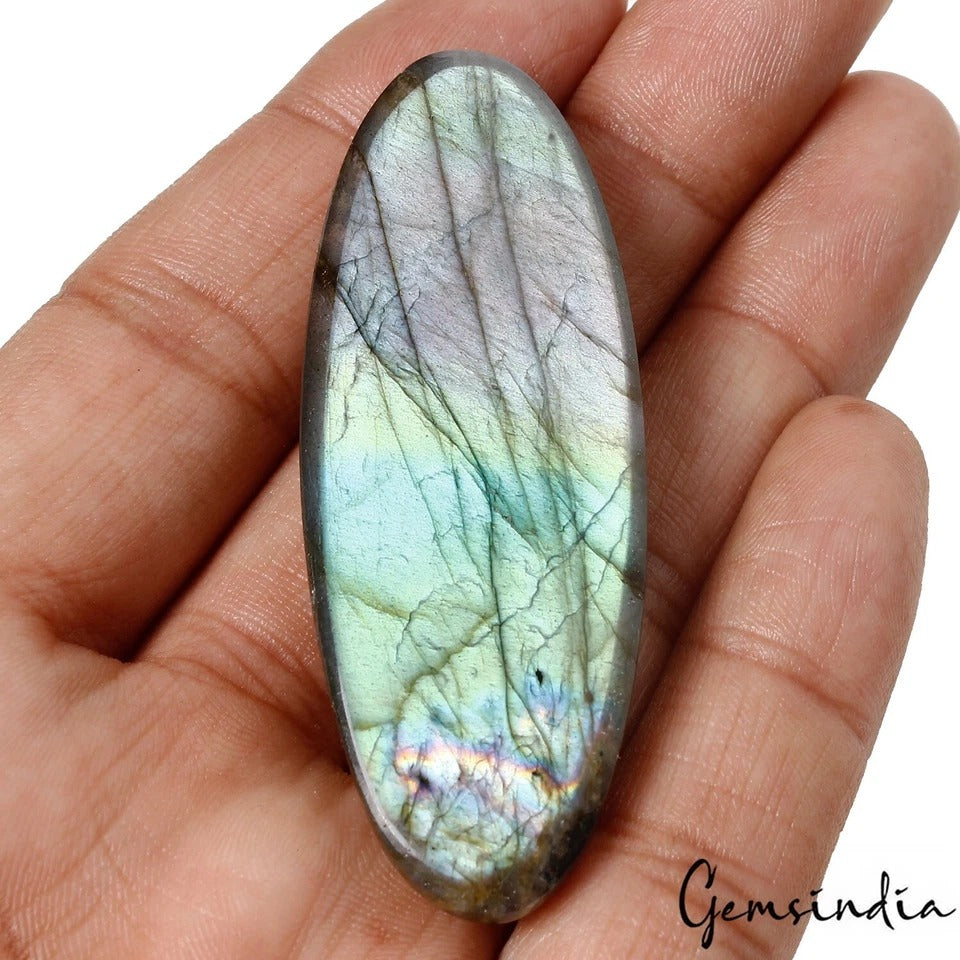 Labradorite Loose Gemstone, Green — 65x24x9mm, 137.80 Ct