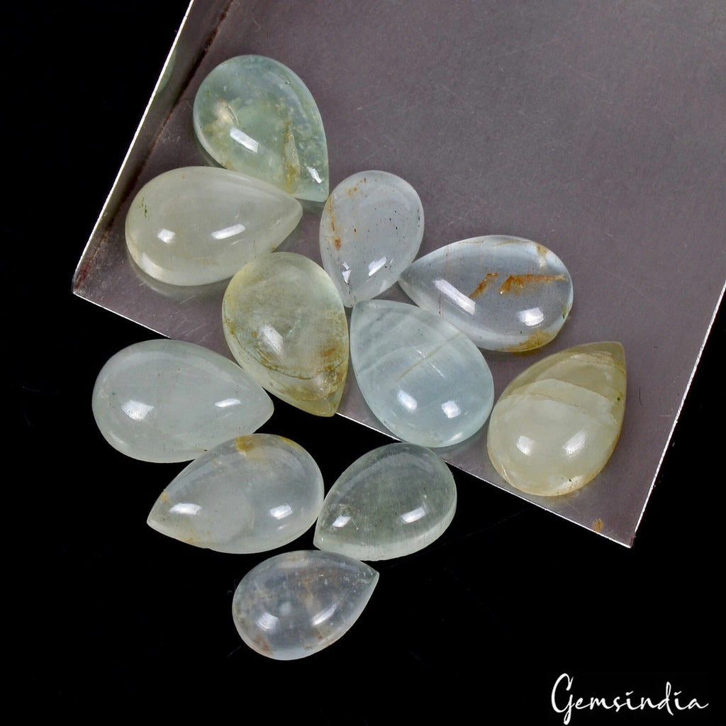31.60 Ct Natural Blue Green Aquamarine Pear Cab Loose Gem Lot 11 Pc For Jewelry