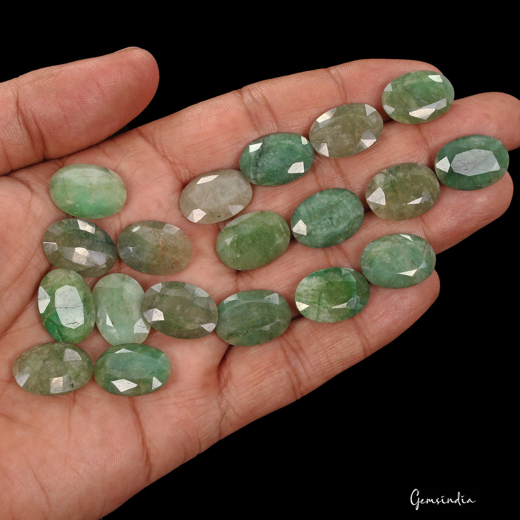 59.50 Ct Natural Green Emerald Oval Faceted Loose Calibrated Gemstone Lot 19 Pcs