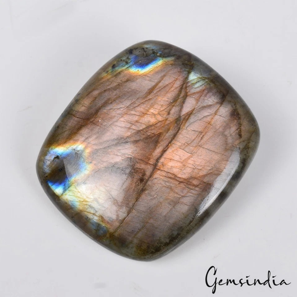 Certified 132.80 Cts Natural Untreated Peach Pink Shine Labradorite Cushion Gem