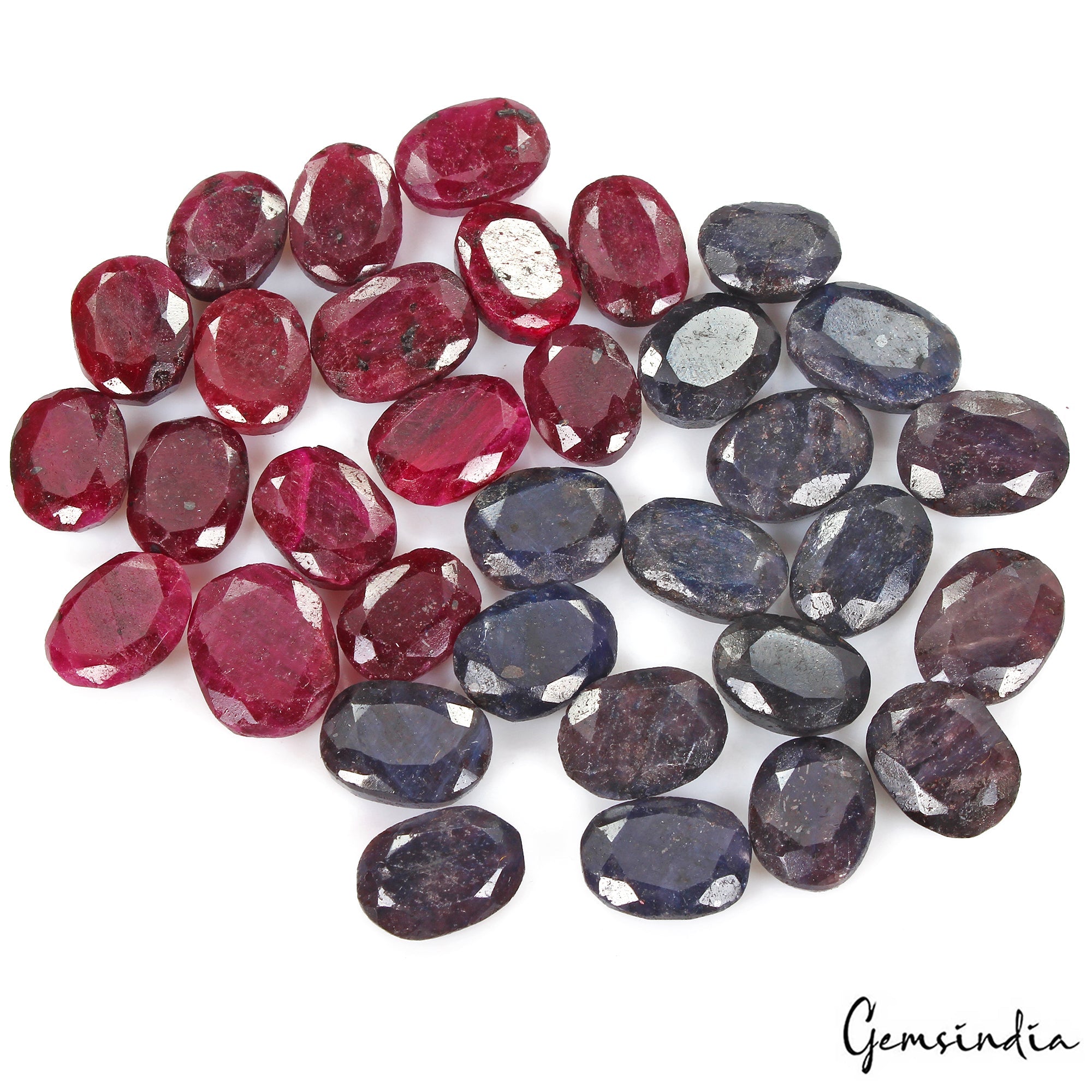 640 Ct/33 Pcs Natural Red Ruby Blue Sapphire Oval Cut Loose Gems Lot For Jewelry