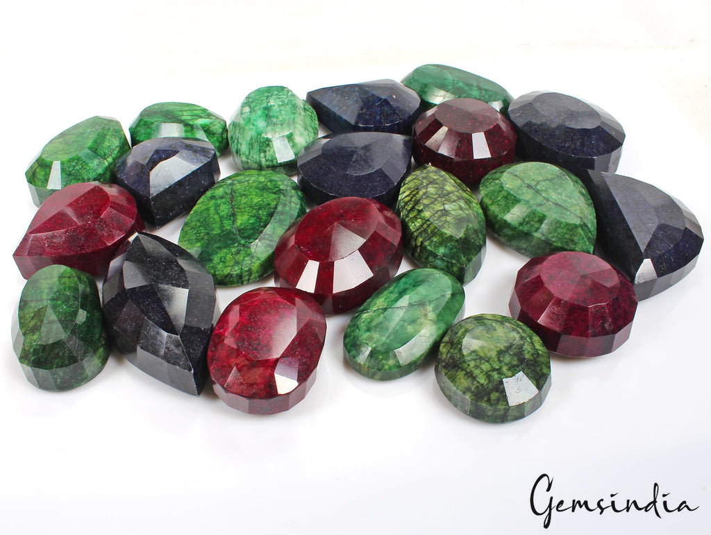 8 Kg Natural Ruby Emerald Sapphire Mix Cut Museum Size Loose Gemstones 61-123mm