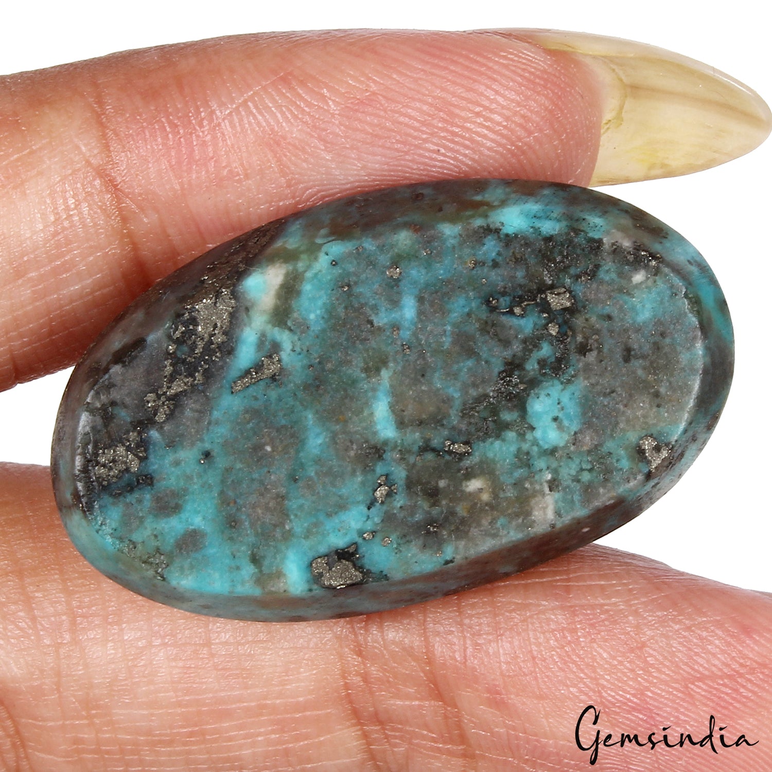 Turquoise Loose Gemstone, Oval cabochon, Untreated — 34x20x13 mm, 63.25 Ct