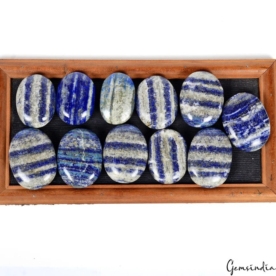 5000 Cts/11 Pcs Natural Blue Gray Lapis Lazuli Oval Wholesale Palm Gemstones Lot