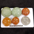 330 Ct Natural Green & Brown Aventurine Round Floral Carved Untreated Gemstones