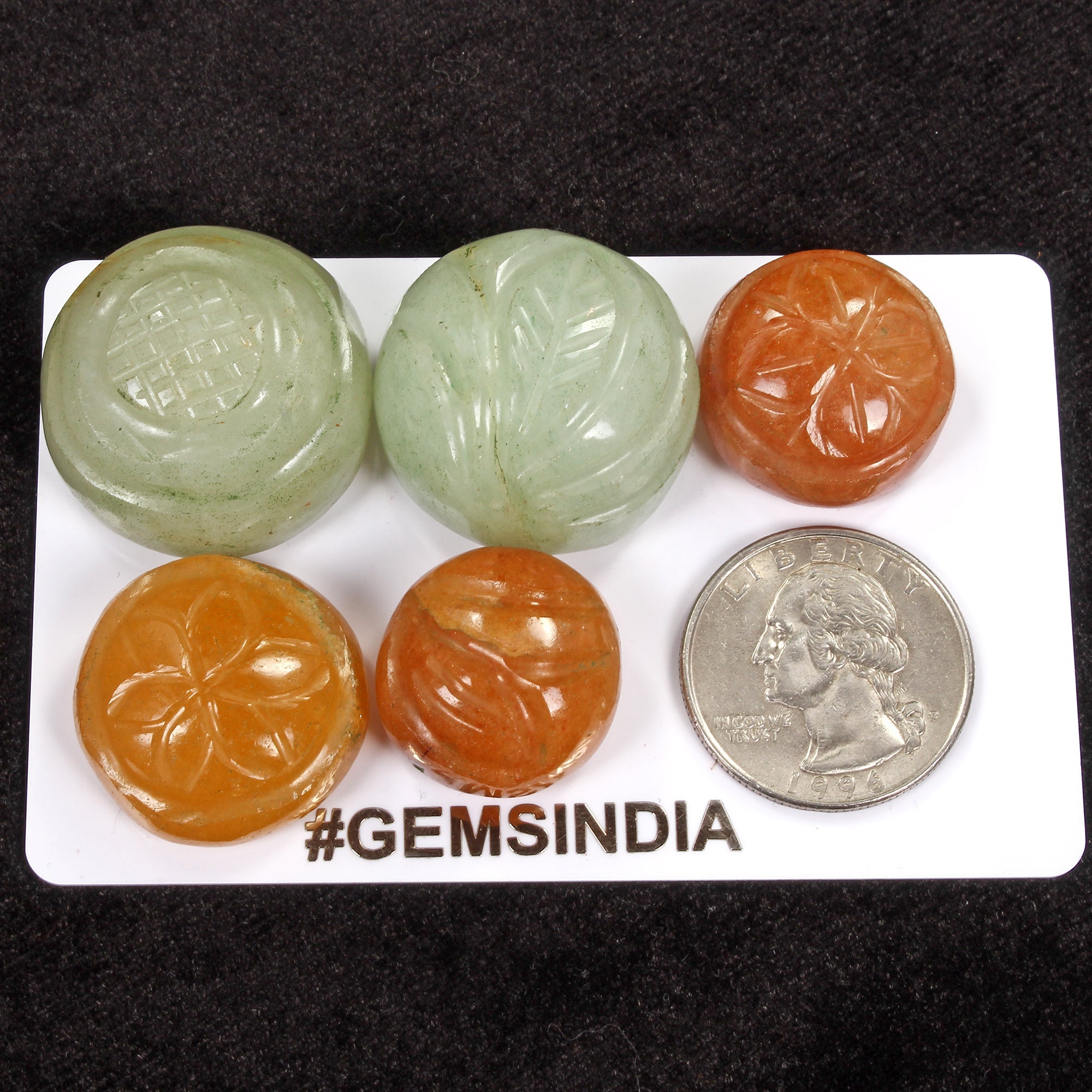 330 Ct Natural Green & Brown Aventurine Round Floral Carved Untreated Gemstones