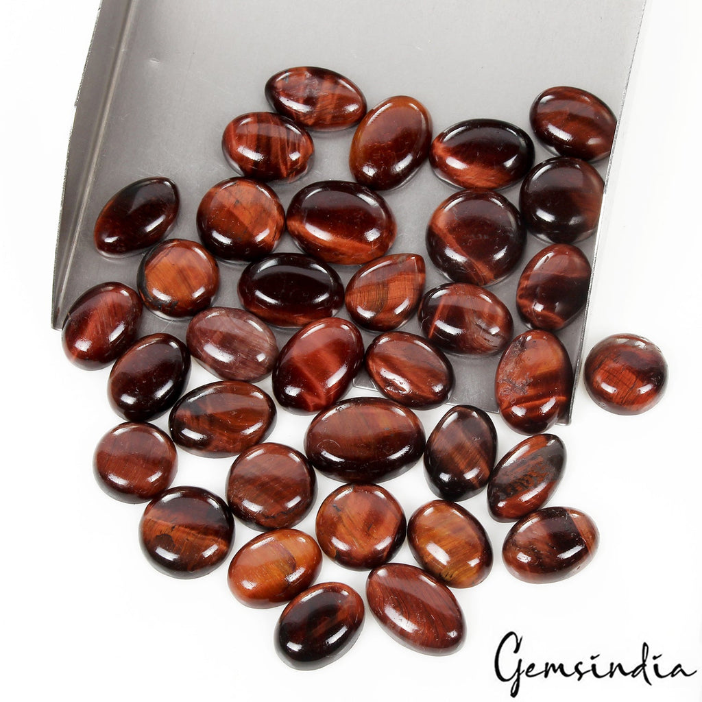 350 Cts/35 Pcs Natural Untreated Red Tiger Eye Oval Cab 14-20mm Loose Gemstones