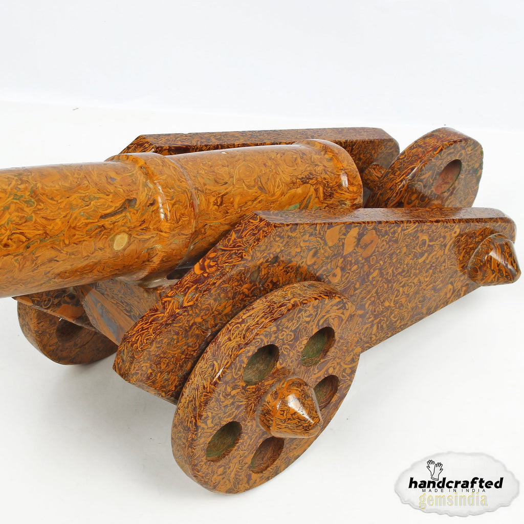 1.64 Kilo Natural Marium Jasper Gemstone Antique Cannon Barrel Hand Carved Model