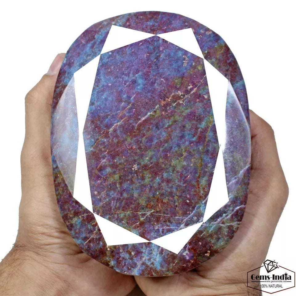 2.19 Kg Natural Untreated Bi Color Ruby Kyanite Oval Faceted Huge Size Loose Gem