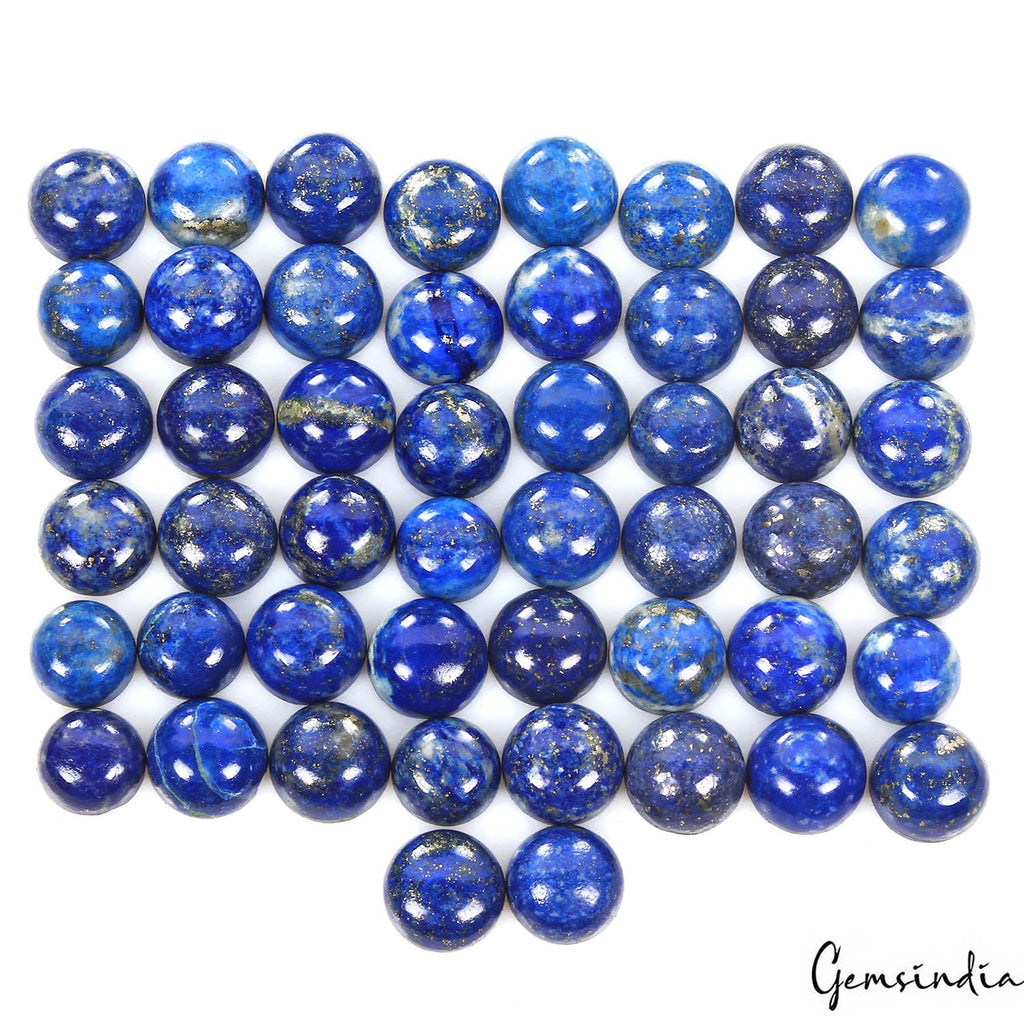 200 Cts/50 Pcs Natural Blue Gold Pyrite Lapis Lazuli Round Cab Gems For Jewelry